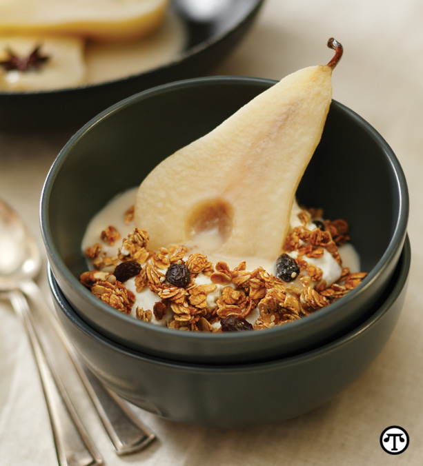 infused pears with healthy granola