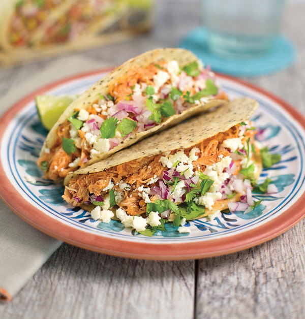 slow cooked pulled chicken tacos