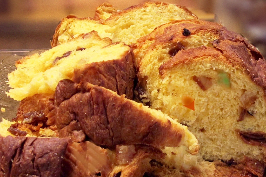 Panettone is a bread sweeted with sugar, butter, eggs, raisins and chopped candied fruit. Credit: Copyright 2015 Cesare Zucca